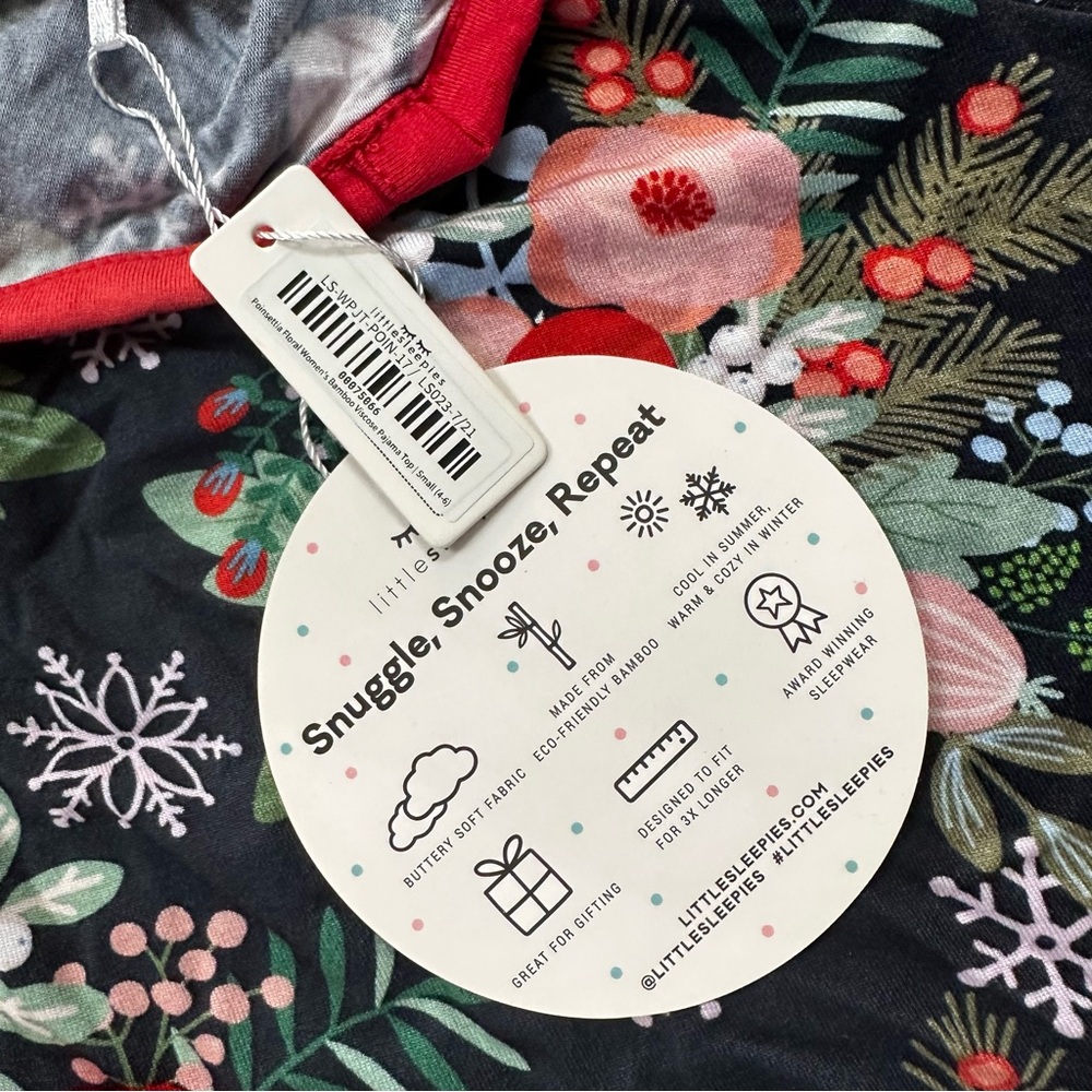 NEW Little Sleepies Poinsettia Floral Bamboo Pajama Top Small Long Sleeve - Picture 6 of 10